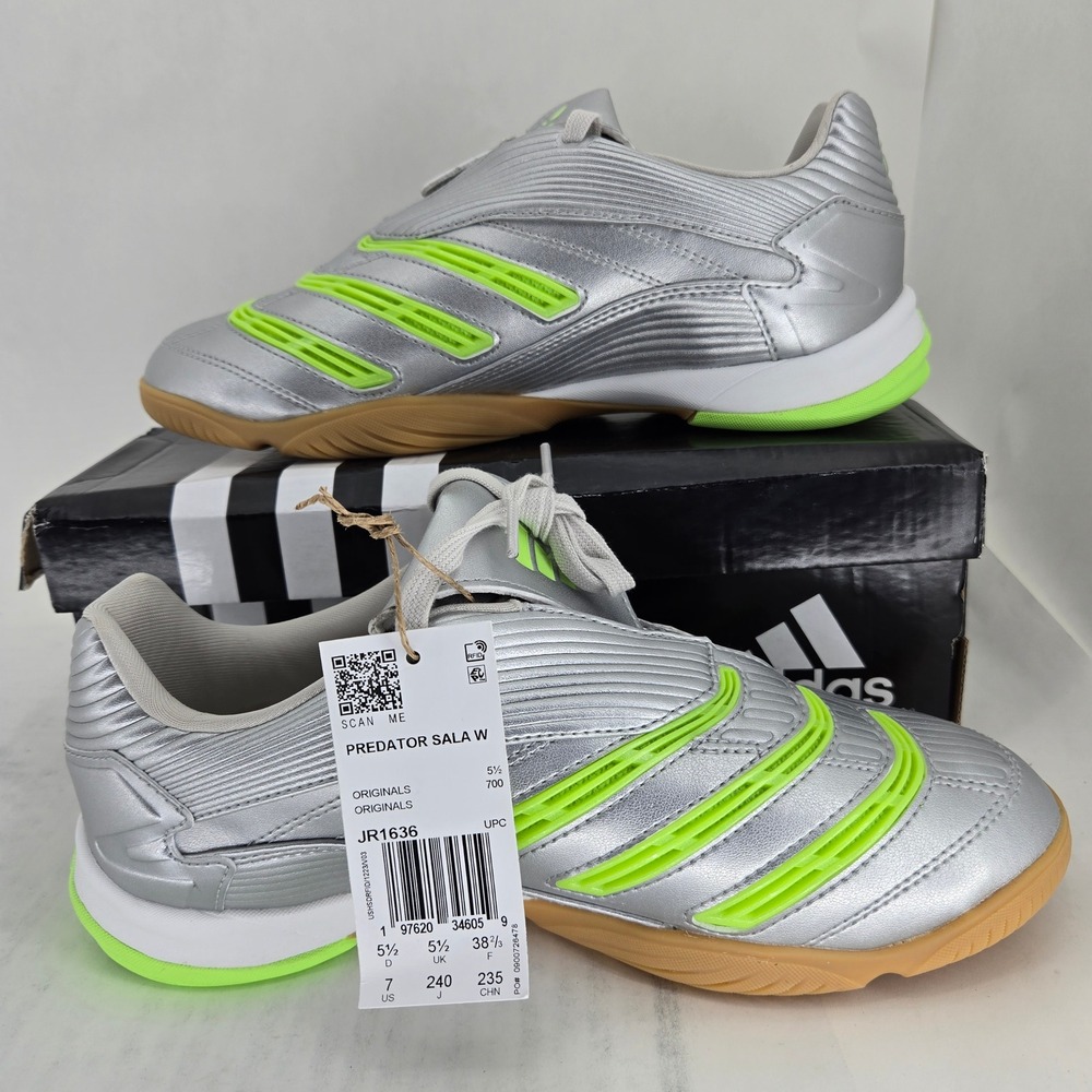 Adidas Predator Sala W‎ Silver Signal Green Indoor Soccer Shoes JR1636 Womens 7